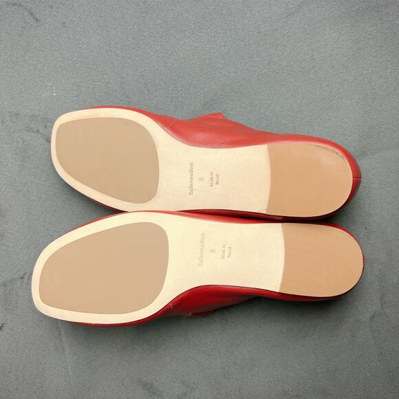 Reformation Bethany Red Leather Ballet Flats Silver Buckle 9 - Picture 3 of 6